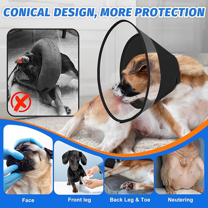 Dog Cone Collar with Soft Padding to Stop Licking, Elizabeth Recovery Collar After Surgery for Large Medium Small Dogs, Comfortable Pet Head Cone Alternative for Neutering Spay Injury (M)