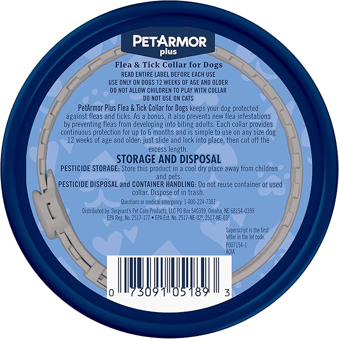 PetArmor Plus Flea & Tick Collar for Dogs, Kills Fleas & Ticks, Long Lasting Protection for 12 Months, Water Resistant, One Size Fits All, 2 Collars