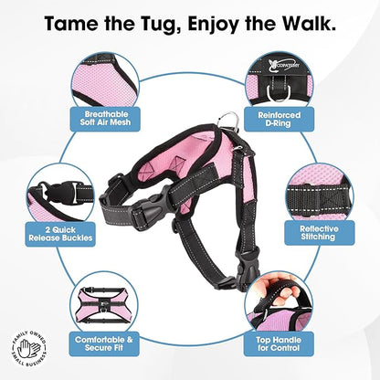 No Pull Reflective Adjustable Dog Harness With Handle- Comfortable Soft All Weather Mesh, Easy On Puppy Harness For Small Medium and Large Dogs (Pink) X-Small