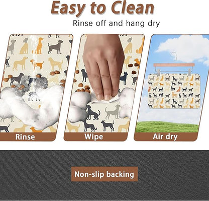 Cute Dog Cat Food Mat,Color Silhouette Absorbent Pet Feeding Mat with Rubber Backing,Non-Slip Water Bowl Placemat,Indoor Pet Accessories Supplies 16"x24"