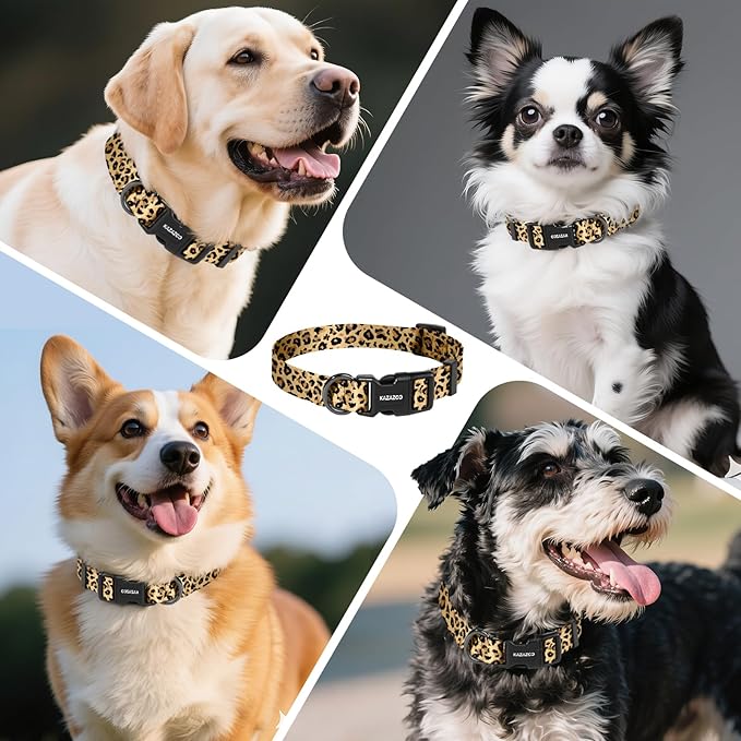 Kazazoo Dog Collar Cute and Soft Nylon Puppy Collar for Boy and Girl, Adjustable Dog Collars for Medium Large Dogs, Brown Leopard-L