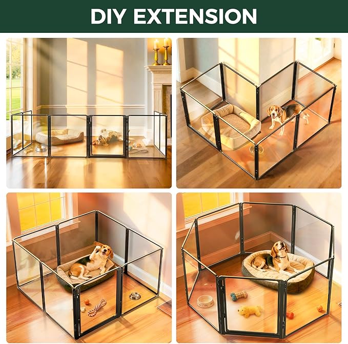 FXW AuraSpace Pro Acrylic Indoor Dog Playpen, Heavy-Duty with Metal Frame, 32" Height 8 Panels for Small and Medium Dogs, Black│Patented