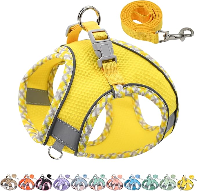 AIITLE Escape-Proof Dog Harness - Extra Soft Jacquard Fabric with Moisture-Wicking Lining, Adjustable Fit for Boston Terrier, Pekingese - Running, Playdates, Outdoor Adventures (Yellow, L)
