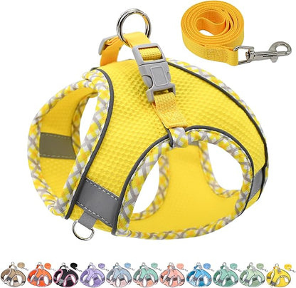 AIITLE Small Dog Harness - Breathable Double-Layer Jacquard No-Choke Vest, Durable Anti-Tear Fabric with Reflective Trim - Perfect for Running, Parties, Daily Walks (Yellow, XS)