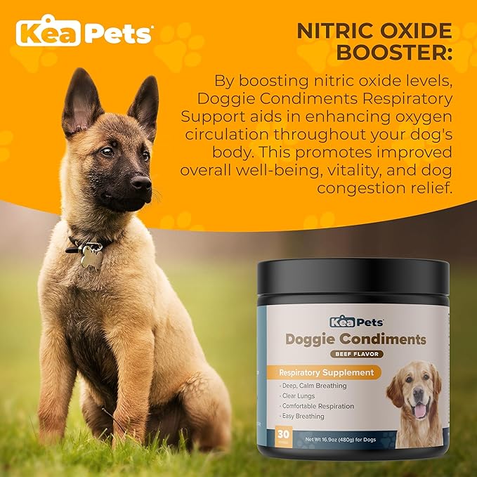 Doggie Condiments Pet Respiratory Support A Natural Dog Supplement for Optimal Dog Breathing, Clear Sinuses, Coughing, Sneezing and Congestion Relief for Dogs