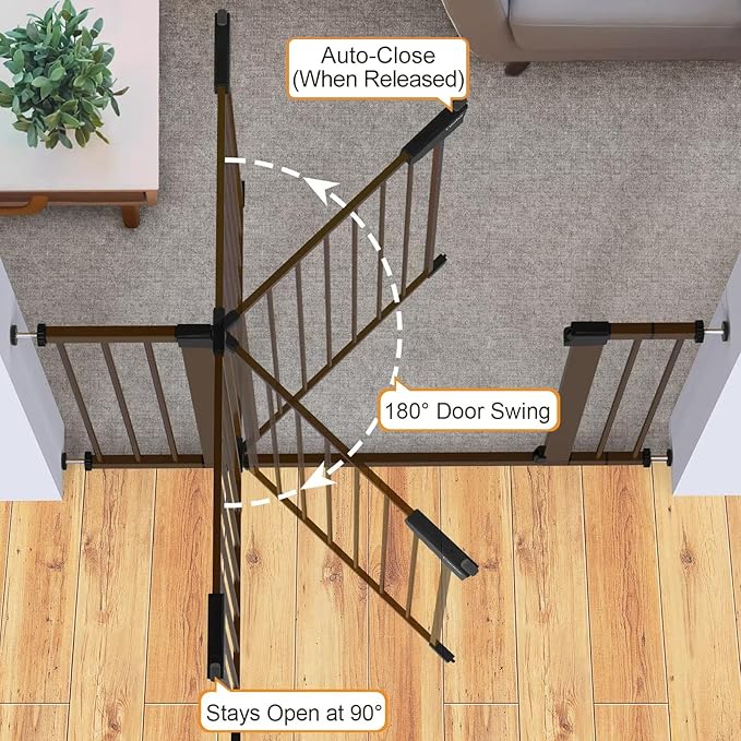 Cumbor 2 Pack 29.7-46" Baby Gate for Stairs, Mom's Choice Awards Winner-Auto Close Dog Gate for doorways, Easy Install Pressure Mounted Pet Gates indoor, Easy Walk Thru Wide Safety Gate for Dog, Brown