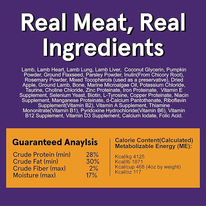 TRMC Real Meat Air Dried Dog Food w/Real Lamb - 8lbs of USA-Crafted Grain-Free Real Meat Dog Food Sourced from Hormone-Free, Free Range, Grass-Fed Lamb - Digestible, Natural, High Protein