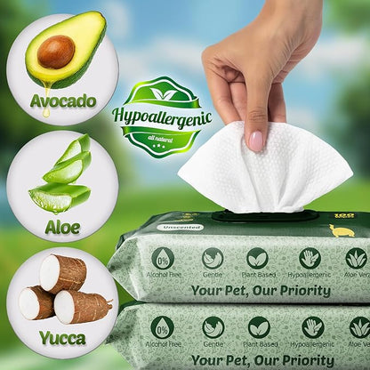 Petazy Dog Wipes for Paws and Butt – 400 Count (8x8in) Hypoallergenic, Deodorizing Pet Wipes for Dogs and Cats | Extra Large, Plant-Based, Unscented | Includes 4 Grooming Glove Wipes