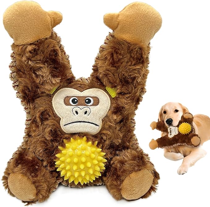 Brown Orangutan Plush Spiky Squeaky Dog Toy for Chewers Puppy Teething Chew Toy Cute Soft Funny Durable Stuffed Animal Interactive Tough Dog Toy for Small Medium Large Dogs Toy Gift 22cm/8.66in
