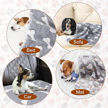 1 Pack 3 Blankets Super Soft Fluffy Premium Fleece Pet Blanket Flannel Paw Printed Throw for Dog Puppy Cat (Medium 30x20'', Star, Bone, Love)
