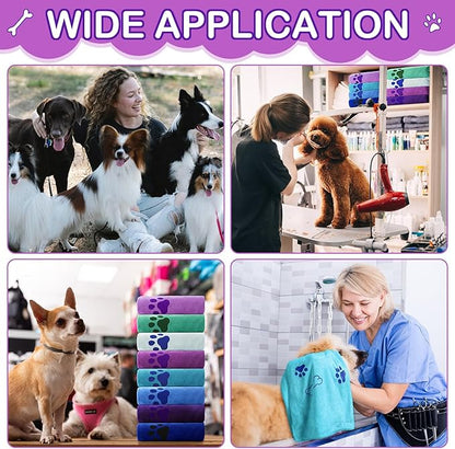 Chumia 8 Pcs Dog Towels for Drying Dogs Cats Pet Towels Bulk Puppy Microfiber Fast Drying Paw Bath Bathing Supplies Absorbent for Medium Pets(40 x 24 Inch,Dog Paw and Bone,Classic Color)
