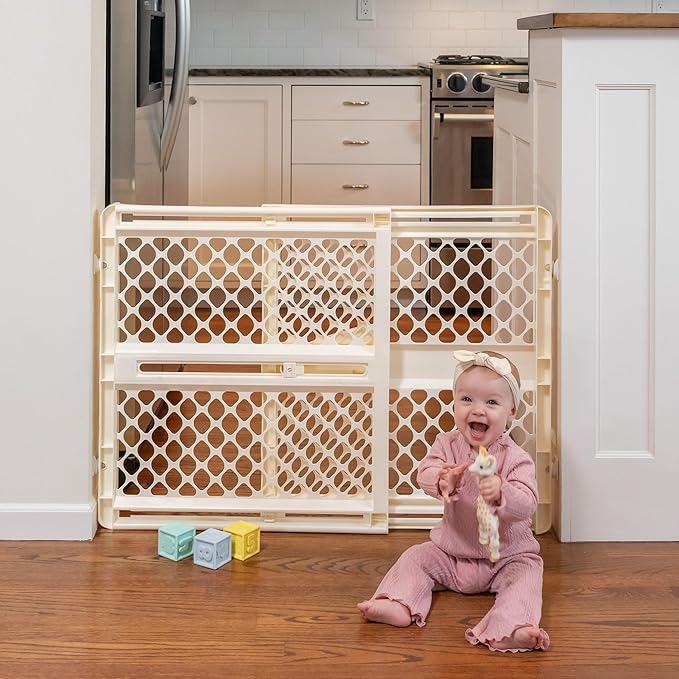 Toddleroo by North States - Supergate Ergo Baby Gate: Plastic Baby Gate for Stairs & Doorways - Adjustable Indoor Safety Gate - Made in USA - 26 to 42 Inches Wide - 26 Inches Tall - Ivory
