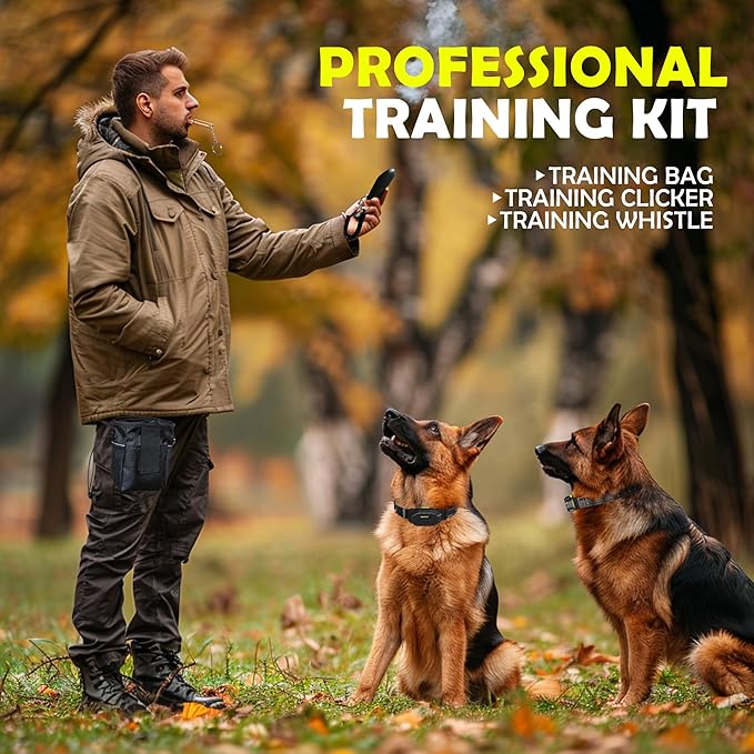 PATPET Dog Training Collar, 1.2 Mile Range 101 Training Levels Dog Shock Collar with Remote Control (15-150 lbs), Waterproof 100% Safe E Collar for Large Breed for 2 Dogs Black with Bright Green