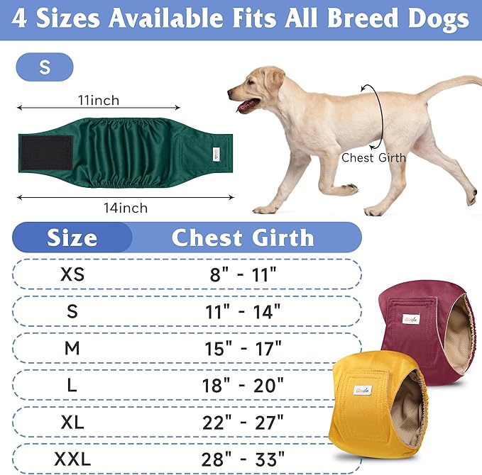 5 Pack Dog Diapers Male Reusable, Premium Belly Bands for Dogs, High Absorbing Male Dog Pee Wraps for Doggie in Incontinence or Excitable Urination Red S