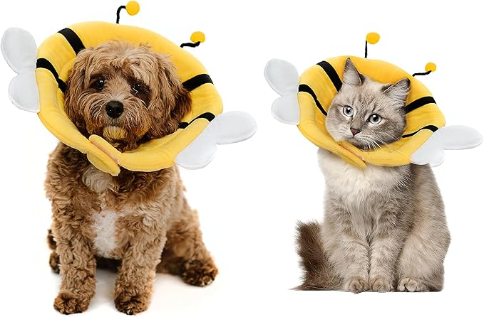 Soft Small Dog/Puppy/Cat Cone | Cute Bumblebee Cone for Small Dogs, Puppies & Cats After Surgery, Wound Care, Spay & Neuter | Dog Recovery Cones & Collars | 100% Polyester (Small)
