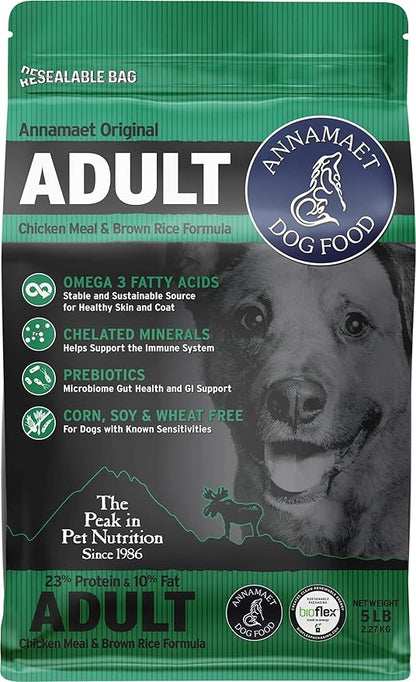 Annamaet Original Adult Formula Dry Dog Food, 23% Protein (Chicken & Brown Rice), 5-lb Bag
