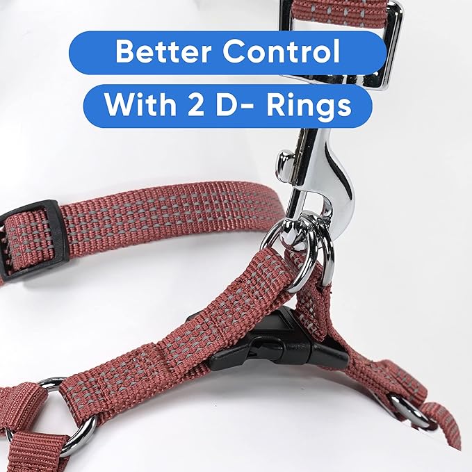 Pawtitas Reflective Step-in Dog Harness – Adjustable No-Pull Vest for Puppies to Seniors, Safe & Comfortable, L Marsala