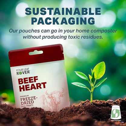 FOUR LEAF ROVER Beef Heart Dog Treats - Grass Finished New Zealand Beef Heart - Raw Freeze Dried Single Ingredient, No Additives - Made in USA - 4 Oz Bag