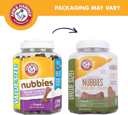 Arm & Hammer for Pets Nubbies Dental Treats Value Size - Baking Soda & Calcium Dog Dental Chews, Helps Scrub Plaque & Tartar While Chewing, Chicken Flavor, 139 Count, 52.8 Oz - 6 Pack