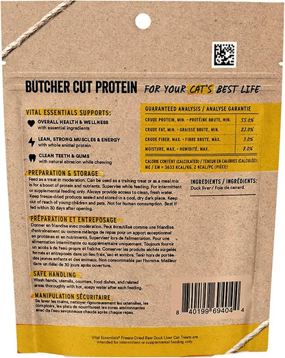 Vital Essentials Freeze Dried Cat Treats | Duck Liver, Single Ingredient | Premium Quality | Grain Free, Healthy Treats for Cats, 0.9 oz Bag