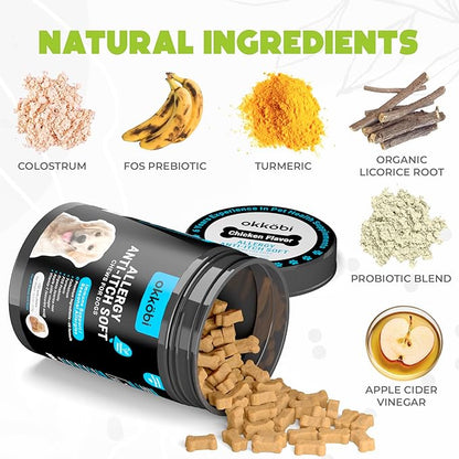 Dog Allergy Chews - 150 Pcs - Allergy Relief for Dogs - Supplements for Itchy Skin & Paw Licking - US Formula with Probiotics, Natural Ingredients & Vitamins - Chicken Flavor