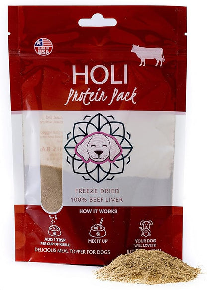 HOLI Beef Liver Powder Dog Food Topper – Freeze Dried Beef Liver Dog Topper for Dry Food – Single Ingredient, Human-Grade Meal Topper for Picky Dogs – Grain Free & All Natural - 2oz