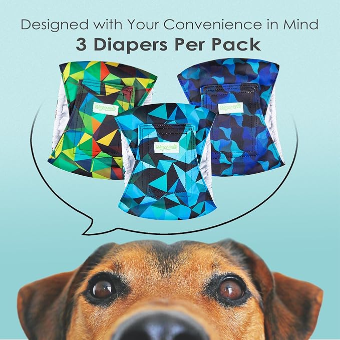 wegreeco Washable Male Dog Belly Band (Stylish Pattern)- Pack of 3 - Male Dog Belly Wrap, Dog Diapers Male (Abstract Geometrical Blue, X-Large)