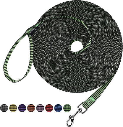 Hi Kiss Dog/Puppy Obedience Recall Training Agility Lead - 15ft 20ft 30ft 50ft 100ft Training Leash - Great for Training, Play, Camping, or Backyard(100ft,Black_Green)