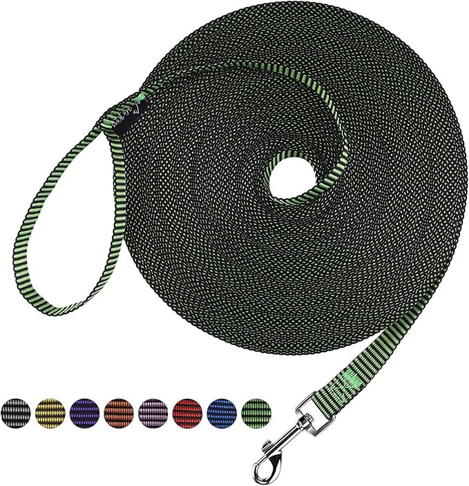Hi Kiss Dog/Puppy Obedience Recall Training Agility Lead - 15ft 20ft 30ft 50ft 100ft Training Leash - Great for Training, Play, Camping, or Backyard(30ft,Black_Green)