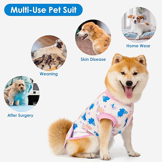 cyeollo Recovery Suit for Dogs Cats Surgery Suit Female Spay Soft Breathable Pet Onesie Bodysuit Male Dog Neuter, Small Dogs Surgical Recovery Shirt, Dinosaur, XS