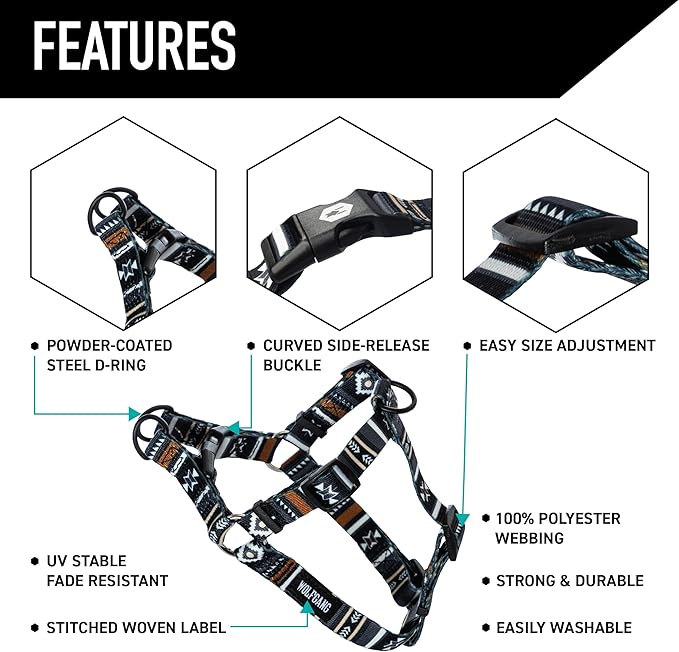 Wolfgang Heavy Duty Adjustable Dog Harness, Pull-Tested to Over 800 lbs for Walking & Training, NewMoon Print, Extra Large