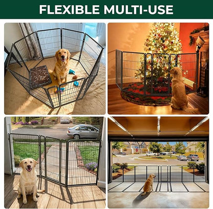 FXW Dog Gate Extra Wide Designed for Indoor Use, Adjustable Width Up to 165-inch Wide (40" H 6 Wire Panels for Medium and Large Dogs), Black