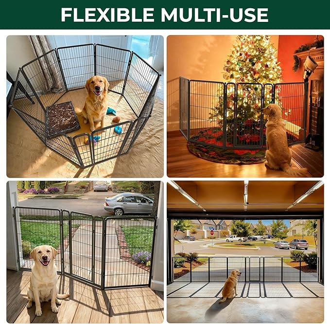 FXW Dog Gate Extra Wide Designed for Indoor Use, Adjustable Width Up to 219-inch Wide (40" H 8 Wire Panels for Medium and Large Dogs), Black