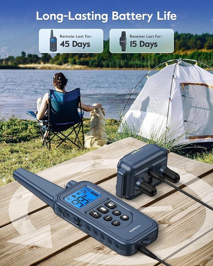 SLOPEHILL Dog Training Collar with Remote, 4200FT Electronic Dog Shock Collar with Beep, Vibration, Shock, Flash Light and No Shock Mode, Electric Shock Collar for Small Medium Large Dogs,Dark Blue