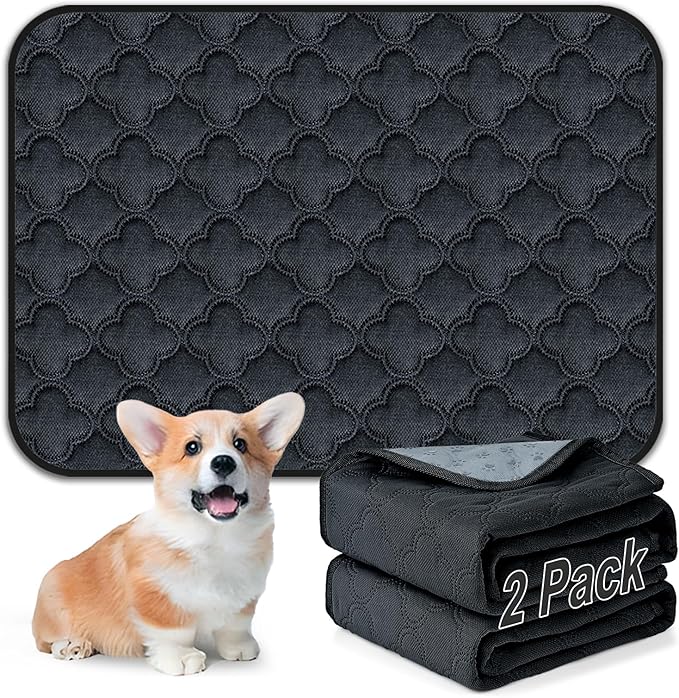 FunFurry Washable Pee Pads for Dogs - 2 Pack Reusable Pee Pads，Waterproof Puppy Pads，Pet Training Pads，Super Absorbent with Dog Paw Shape Non-Slip Backing (Dark Grey, 18" X 24" - 2 Pack)