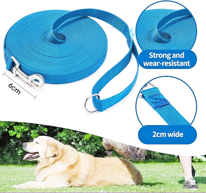 BAAPET 15/20/30/50/100 ft Long Dog Training Leash with Clickers for Small, Medium and Large Dogs or Cats (20 Feet, Blue)