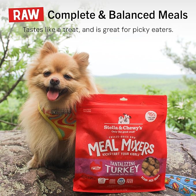 Stella & Chewy's Freeze-Dried Raw Tantalizing Turkey Meal Mixers- Dog Food Topper and Mixer - Made with 95% Cage-Free Turkey, Organs & Bone - Perfect for Picky Eaters - Grain-Free - 8 oz