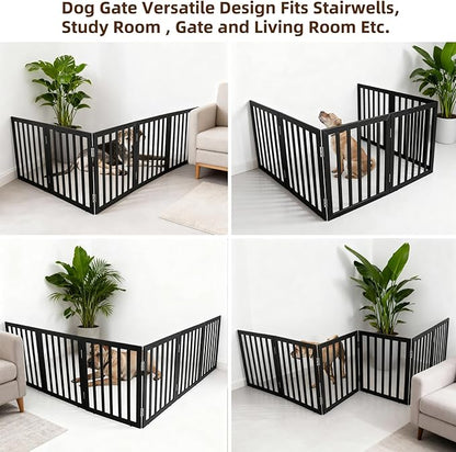 ZJSF Freestanding Indoor Dog Gate for House Foldable Wood Black Puppy Gate for Doorways Pet Gate for Stairs Extra Wide Pet Fence 24" Height 6 Panels