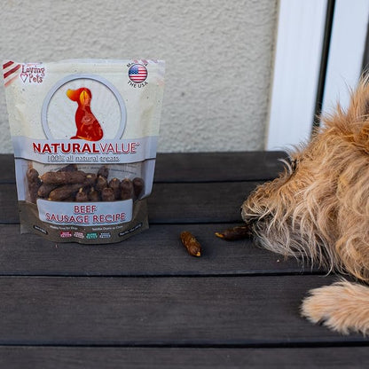 Loving Pets Natural Value Beef Sausages - Soft Jerky Dog Treats for Large & Small Breeds - Healthy Gluten, Wheat, Soy & Grain Free Pet Treats for Dogs
