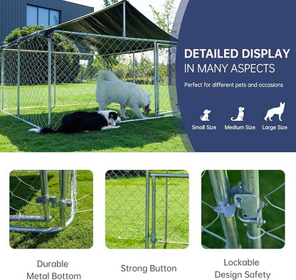 Petonly Outdoor Dog Enclosure Heavy Duty Dog Kennel House Mesh Dog Big Cage Pet Kennel Steel Fence with Secure Lock (78”x 78”)