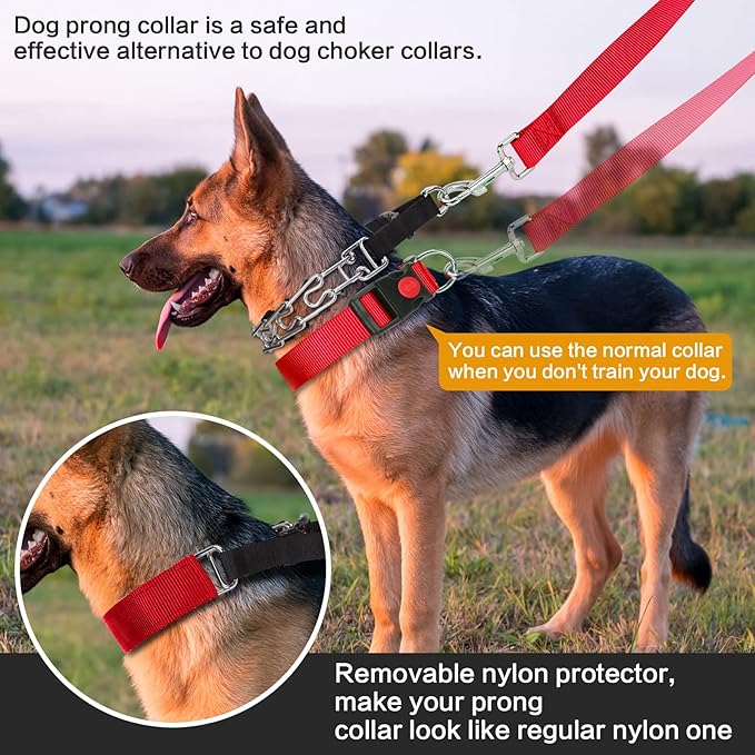 Prong Training Collar with Comfort Tips and Quick Release - Dog Choke Pinch Collar with Nylon Cover - Classic Collar and Leash for Small to Large Dogs