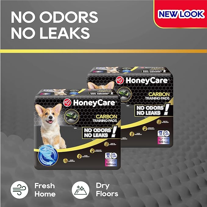 HONEY CARE All-Absorb Puppy Training Pads | Doggie Potty Pads Absorb Eliminating Urine Odor, Ultra Charcoal Dog Pee Pad (Carbon, L 22x23 inch, 100ct)