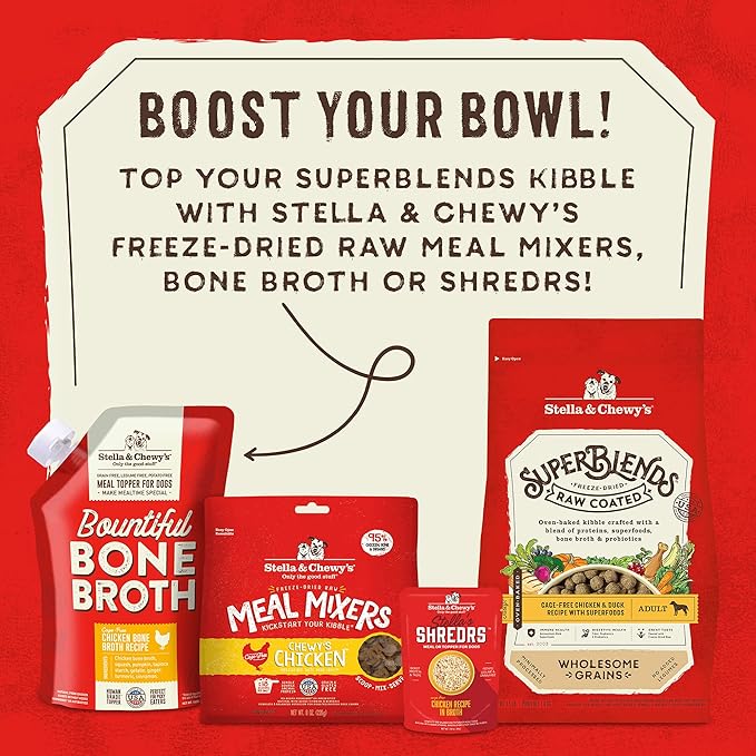 Stella & Chewy's SuperBlends Raw Coated Wholesome Grains Cage-Free Chicken & Duck Recipe with Superfoods, 3.5 lb. Bag
