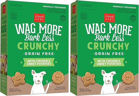 Cloud Star Wag More Bark Less - Dog Treats - Crunchy Biscuits - Grain Free Chicken & Sweet Potato - 14 oz Box (Pack of 2)