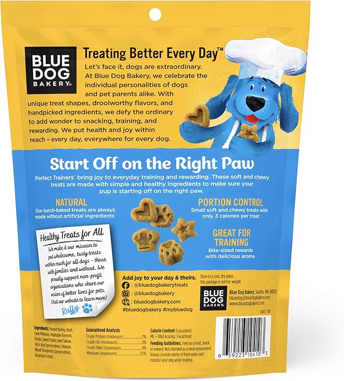 Blue Dog Bakery Perfect Trainers, Mini Dog Training Treats, Soft & Chewy, Made w/USA Beef, Healthy Treats, All Natural, Extra Small, 6 oz (Pack of 8)