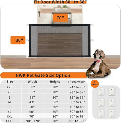 NWK Magic Dog Gate for Stairs Pet Gate for The House Providing a Safe Enclosure for Pets to Play and Rest, 6 Hooks Design (30'' X 70'')