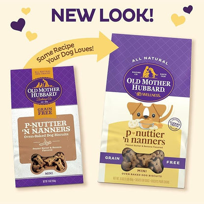 Old Mother Hubbard Wellness P-Nuttier 'N Nanners Dog Biscuits, Natural, Training Treats, Peanut Butter & Banana Flavor, Mini Size, (1 Pound Bag) (Pack of 2)