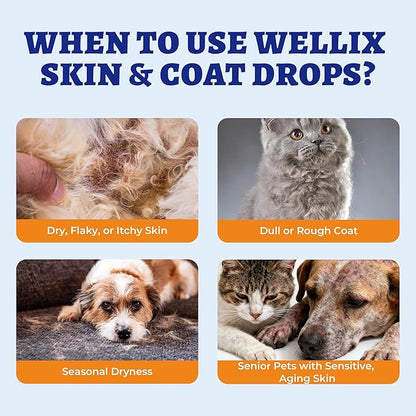 4 oz Skin&Coat Drops for Dogs&Cats - Liquid Supplement with Omega 369 Biotin-Dog Itch&Allergy Relief,Reduces Shedding,Dog Fish Oil,Coat Defense for Dogs&Cats,Chicken Flavor