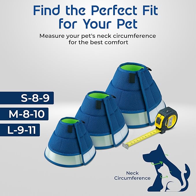 Premier Web Products Soft Dog Cone Collar To Stop Licking - Small Dog Cone, Adjustable and Reversible Design, Non-Woven Breathable Fabric, Elizabethan Recovery Collar after Surgery for Cat, Blue