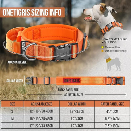 OneTigris Tough Dog Collars, Tactical Dog Collar with Handle, Milltary Adjustable Dog Collar with Heavy Duty Metal Buckle for Training (Orange, S)